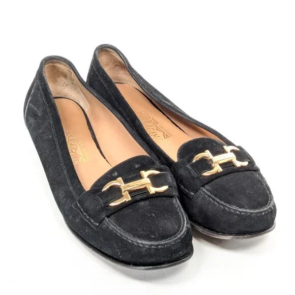 SALVATORE FERRAGAMO Gancini Suede Loafers Women's Loafers 10.5